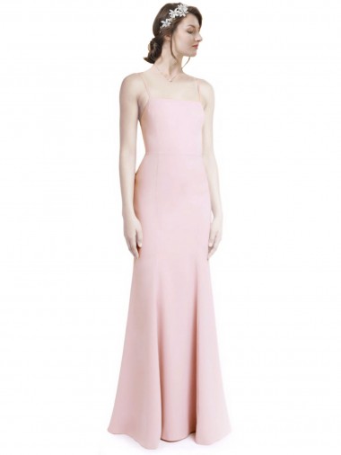Square Neck Criss Cross Open Back Slim Crepe Prom Dress with Spaghetti Straps