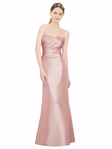 Long Strapless Stretch Satin Prom Dress with Pleats and Low Back
