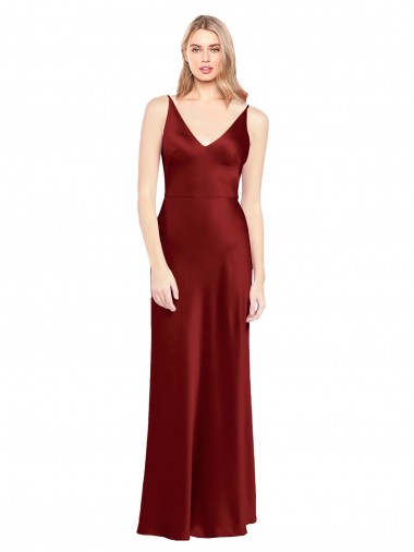Full Length Long Stretch Satin Slip Prom Dress V-Back