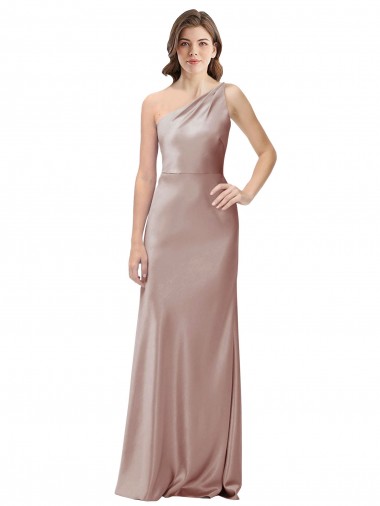 One Shoulder Black-Tie Floor Length Long Stretch Satin Prom Dress