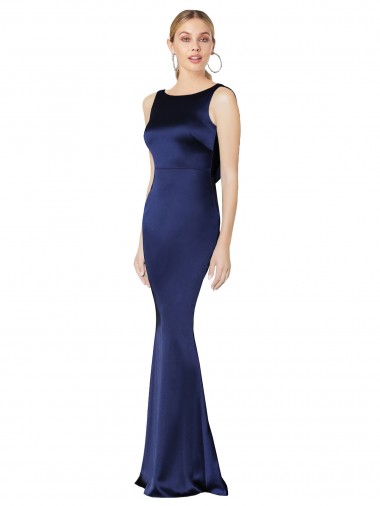 Sheath High Neck Stretch Satin Prom Dress Low Back