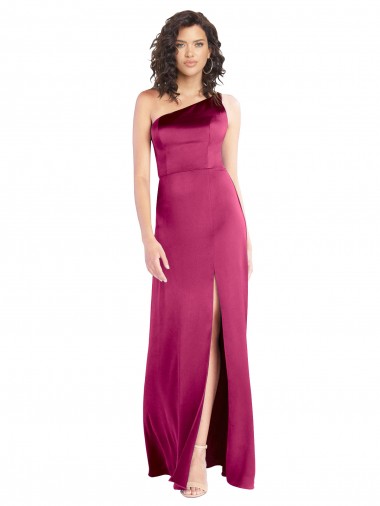 Sleek One Shoulder A-Line Long Stretch Satin Prom Dress with Spaghetti Straps Back