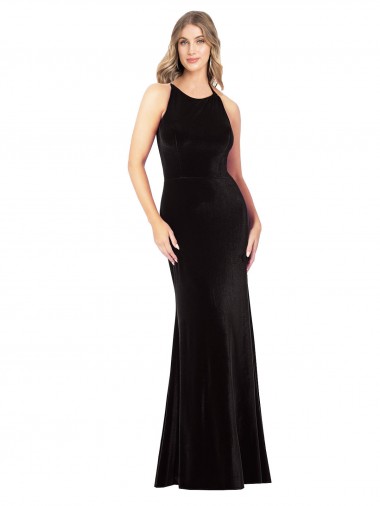 Vintage Velvet High Neck Prom Dress with Strappy Back