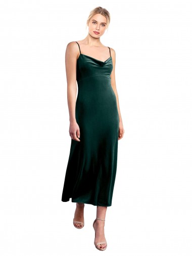 Midi Length Cowl Neck Velvet Slip Cocktail Prom Dress / Homecoming Dress