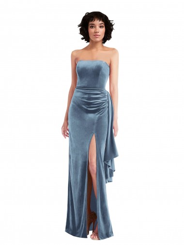 Strapless Velvet Maxi Prom Dress with Draped Skirt