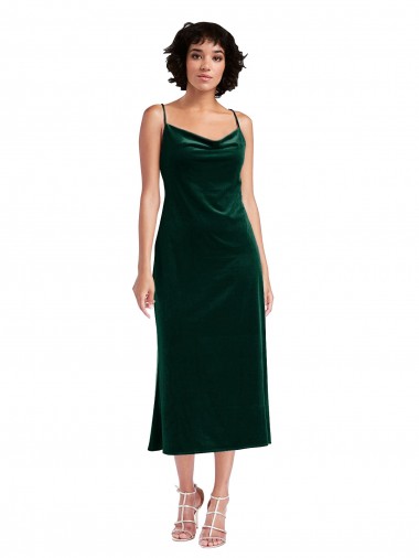 Midi Length Cowl Neck Velvet Short Slip Cocktail Prom Dress / Homecoming Dress