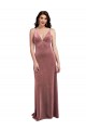 Low Scoop Back Long V-Neck Velvet Slip Prom Dress