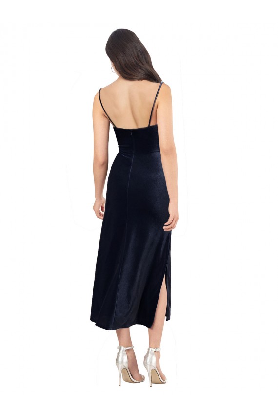 Midi Length Velvet Cocktail Prom Dress / Homecoming Dress with Cowl Neck and Spaghetti Straps