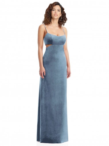 Spaghetti Strap Long Full Length Velvet Maxi Prom Dress