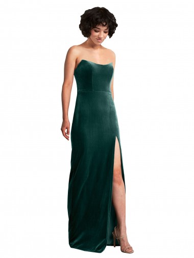 Scooped Strapless Long Velvet Prom Dress with Daring Side Slit